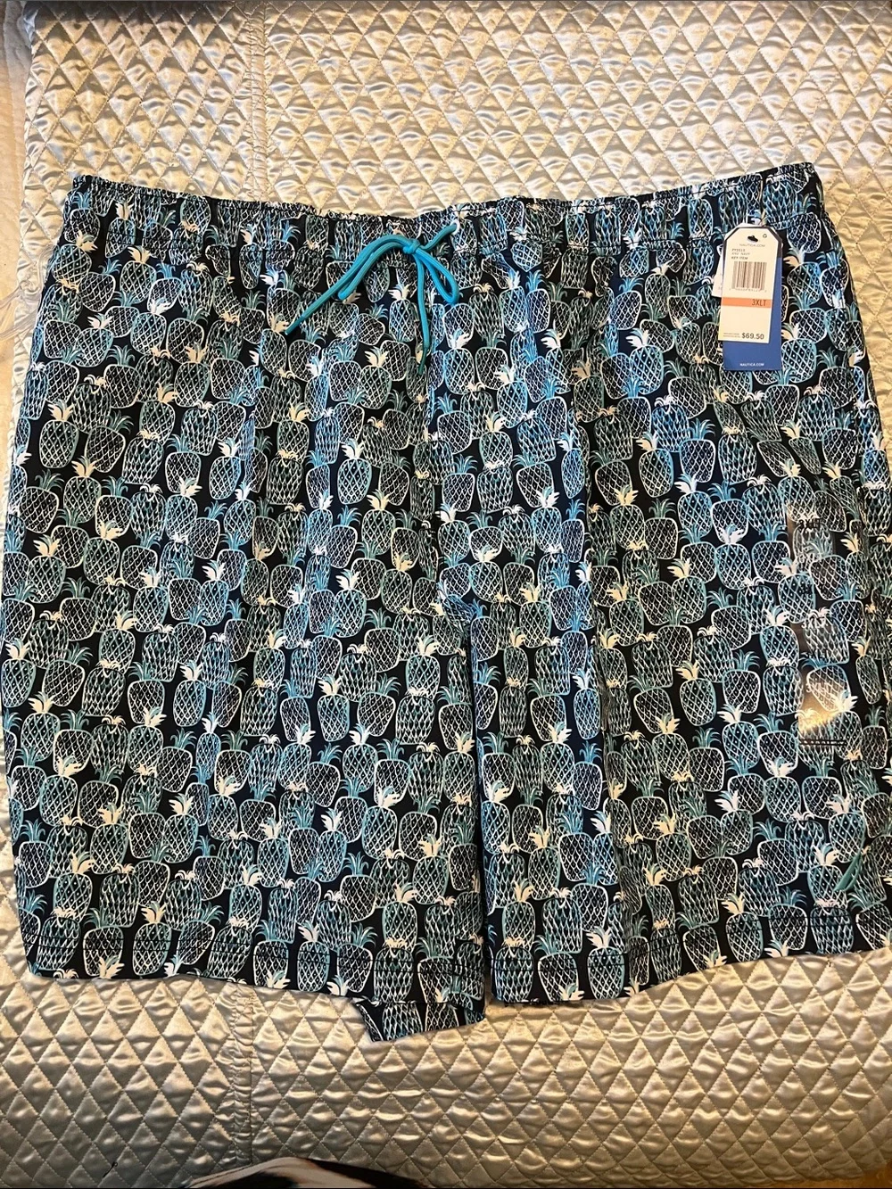 Nautica Men's Pineapple-Print Swim Shorts in Navy Blue